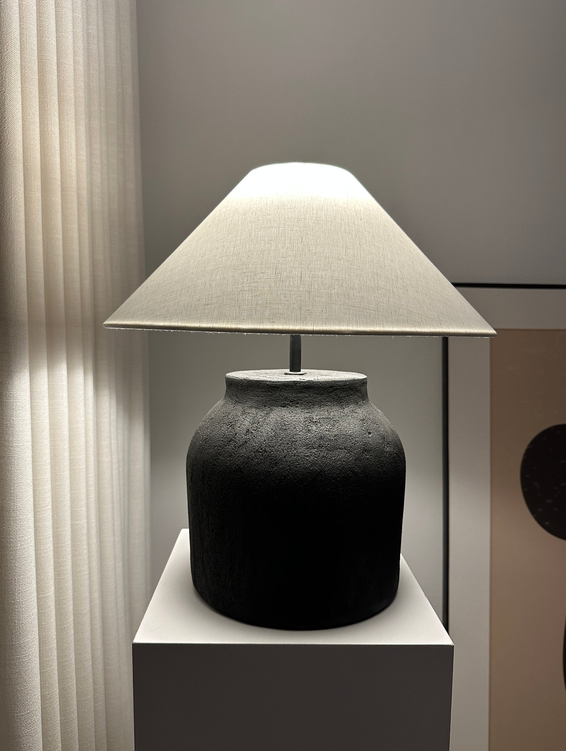 Black wabi sabi organic texture ceramic lamp 