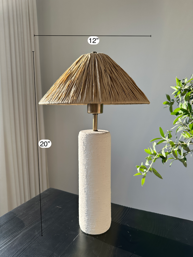 Annie White Unglazed Textured Ceramic Lamp with Raffia Shade